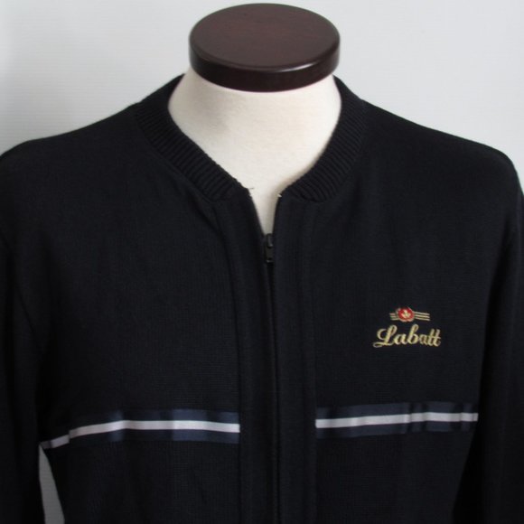 Vintage Labatt's Knit Cardigan Dark Blue Black Beer Promotion EUC Sz Large - Picture 3 of 14